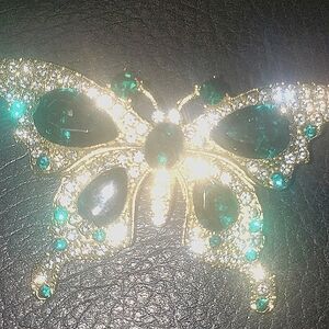 Elegant Gold and Green Butterfly Brooch. Vintage.